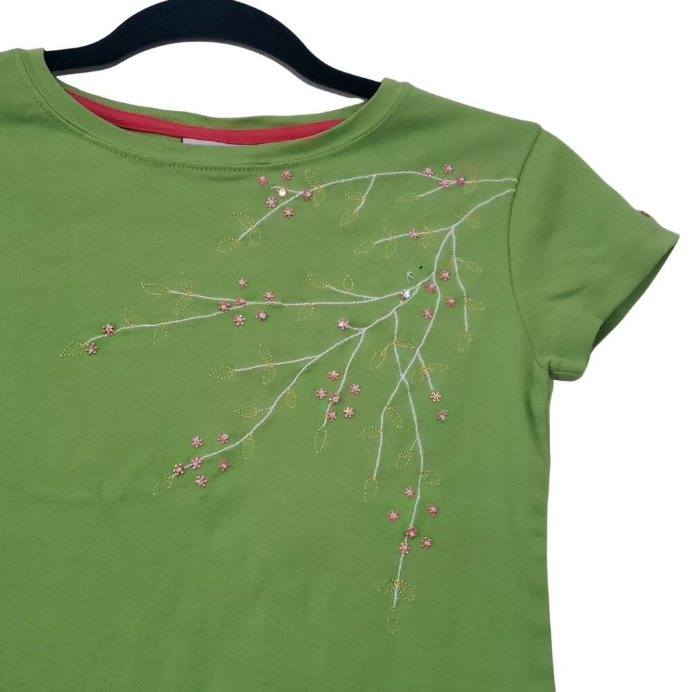 Vintage 90s Izod Womens Petite Green Floral Embroidered Short Sleeve‎ T-Shirt PM - Picture 3 of 7